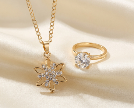 Matching necklace, ring and earrings sets by Desire Jewellery
