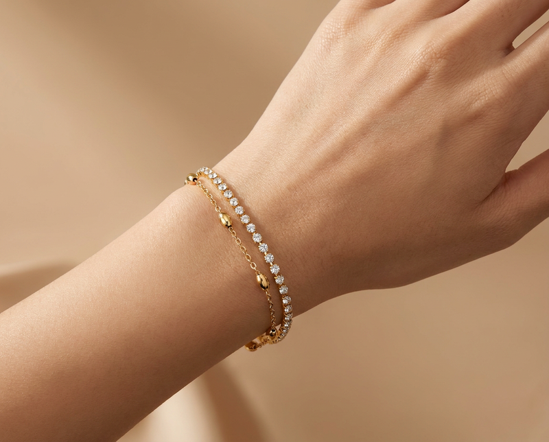 Duo Layered Bracelet Set - Gold Tone